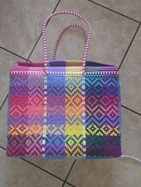 Huge Mexican Handwoven Tote Bag Multicolor | Mercado Bag 17x13x7